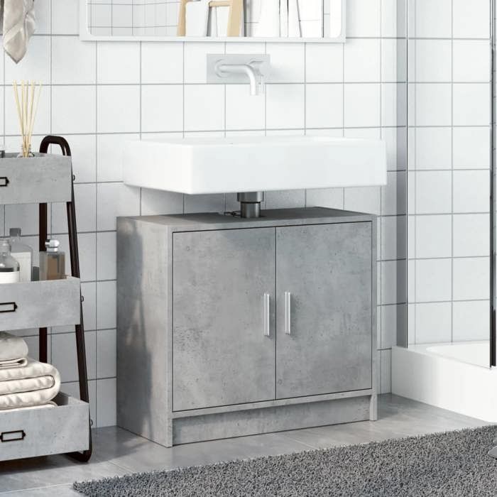 VidaXL Armoire d'évier gris béton 63x29x55 cm bois d'ingénierie, armoire de salle de bain, armoire de rangement salle de 848097