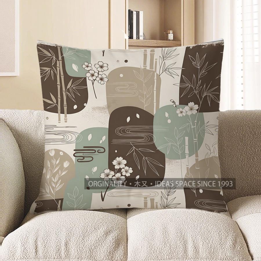 2D Bohemian Floral & Leaf Patterned Pillow Covers Pattern Cushion Cover Suitable For Sofa Bedroom Car Pillow Cover