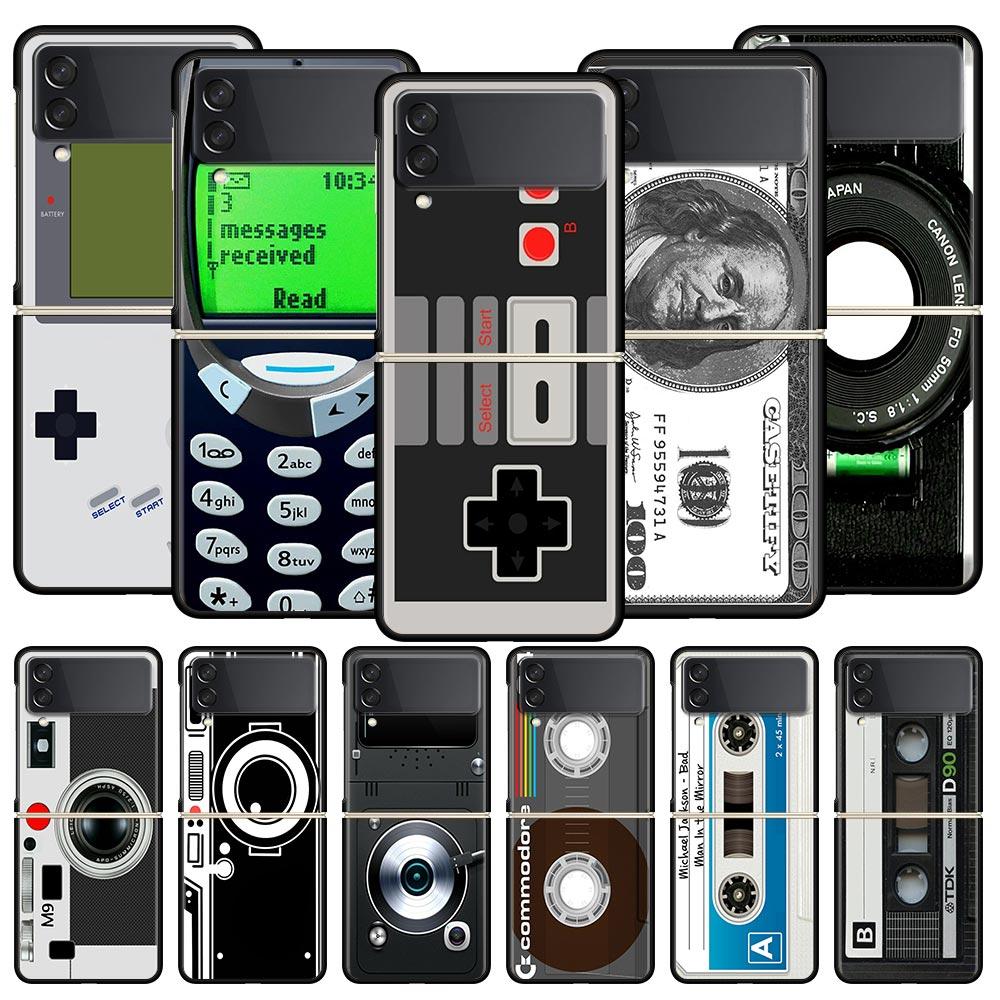 Vintage Tape Camera Gameboy Luxury Gift Phone Case For Samsung Galaxy Z Flip 4 Fold Hard PC Shell For Samsung Z Flip 3 5G Cover