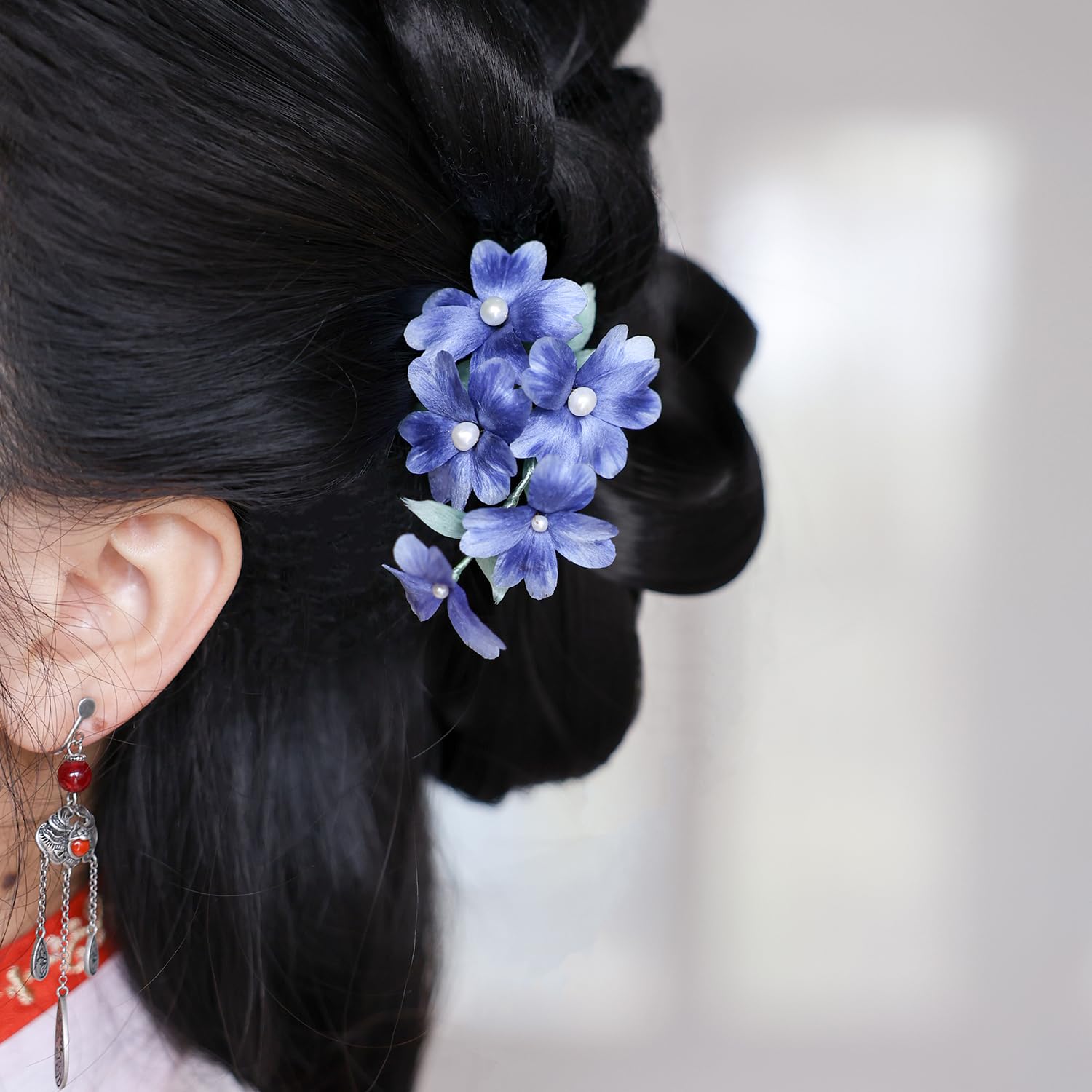 

JINSHINKAKU Coming-of-Age Ceremony Hair Ornament [Cherry Blossom Carpet - Blue - Handcrafted] Kanzashi (Hand-Piece Hairpin) - Intangible Cultural