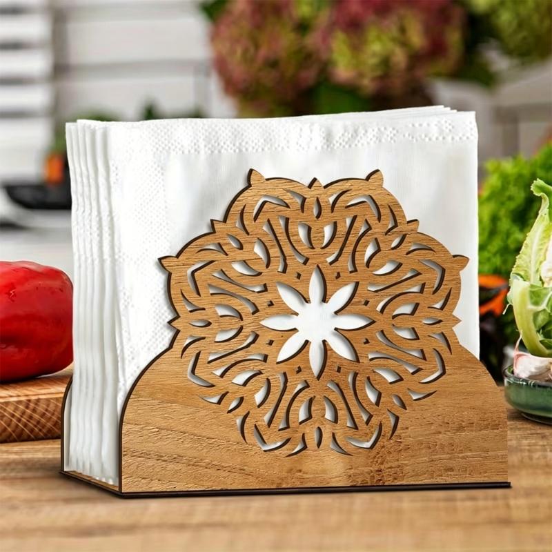 Dekorativer Holz-Serviettenhalter mit filigranem Ausschnittdesign Küchen-Papiertuchspender Tischdekoration für Partys Geeignet für Büros und Cafés