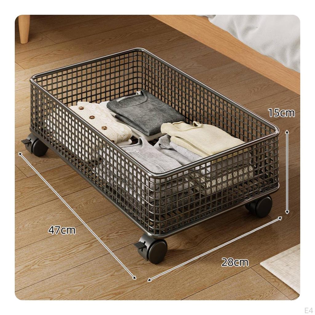 UnderBed Storage Basket LowClearance Metal Wire Rounded Corners White L Mobile