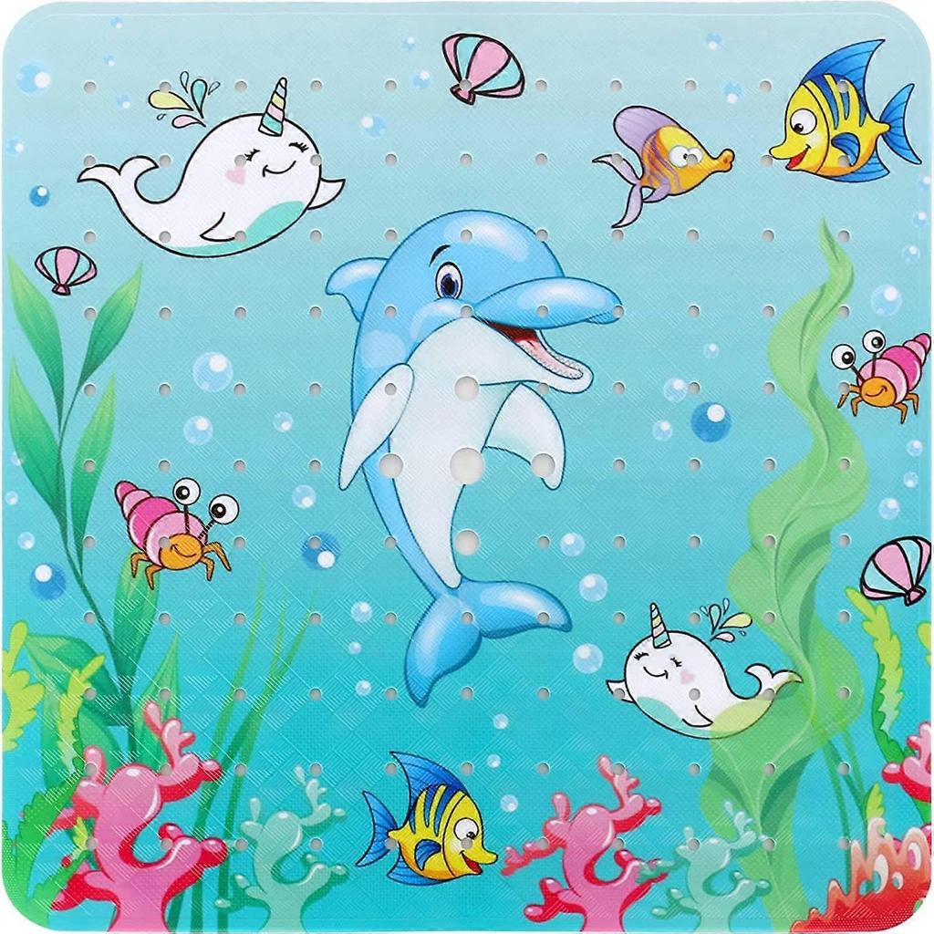 Non-Slip Shower MatDolphin, 53 X 53 CM Machine Washable Bath Mat Anti-Slip Bathtub Mat with Suction Cup