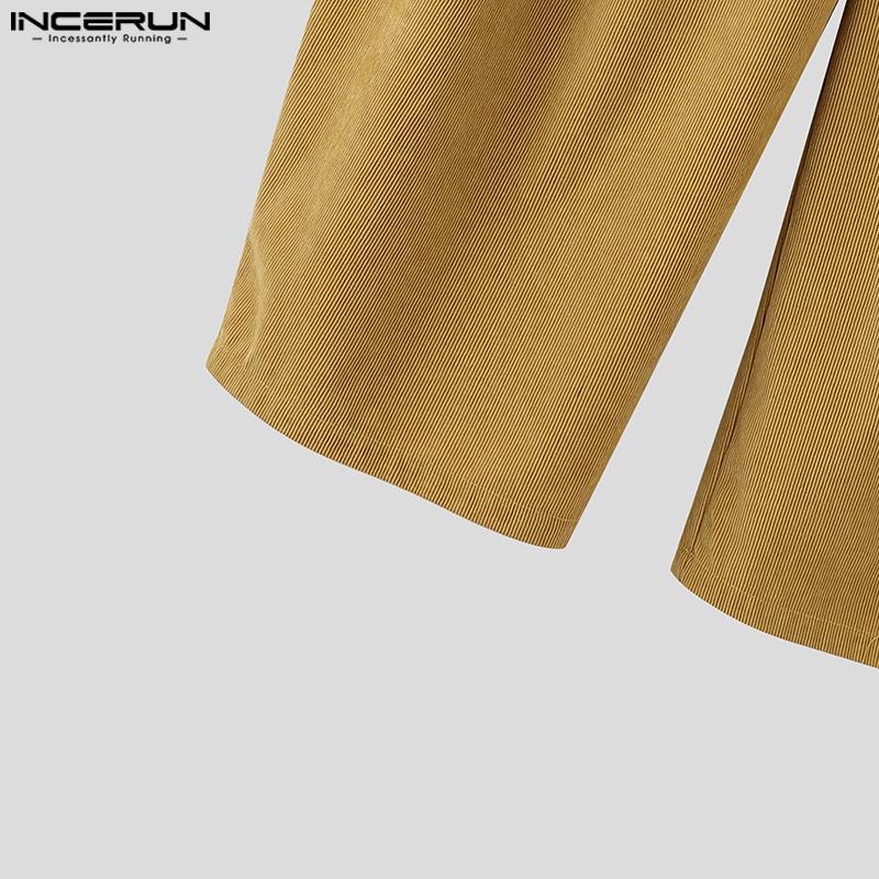 INCERUN Autumn Spring Men Zipper Waist Casual Corduroy Long Trousers Wide Legs Pants