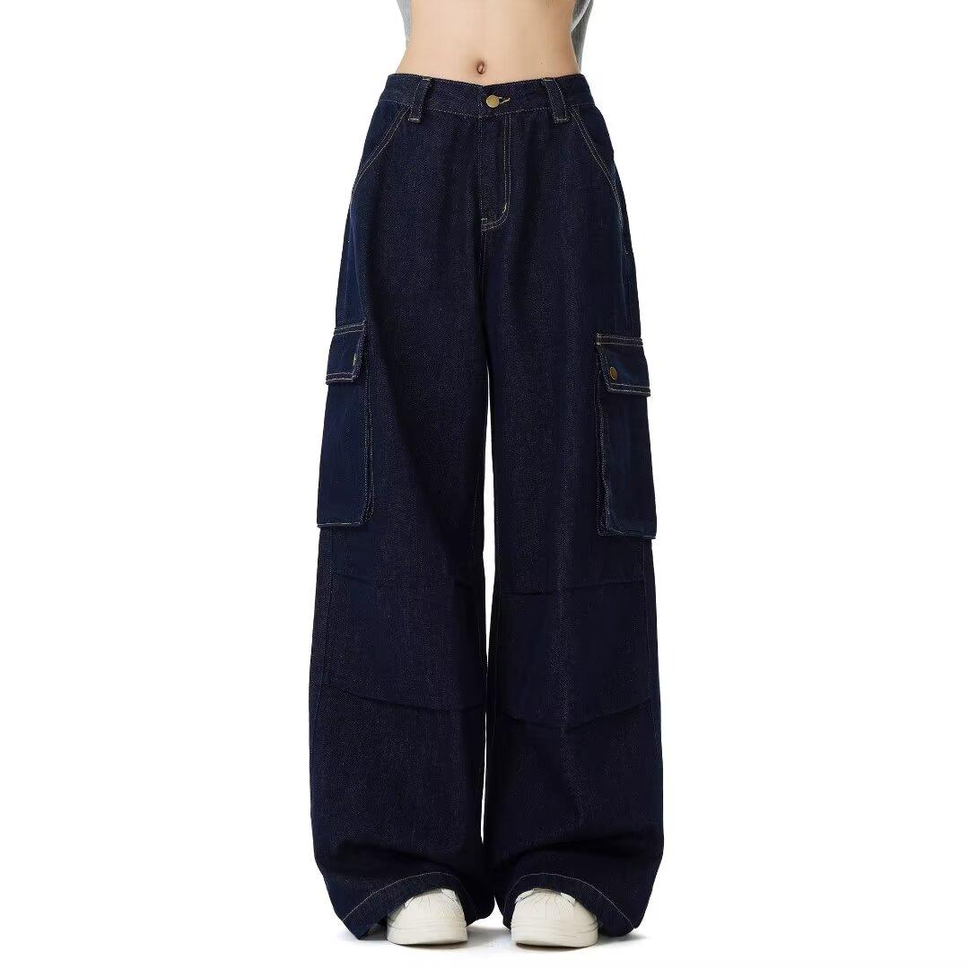 

Американские джинсы High Street мужские осенние трендовые брендовые свободные широкие прямые брюки с микроклешем 3XL темно-синий