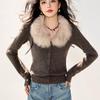 Cardigan da donna La Chapelle con colletto in pelliccia, vestibilità aderente, anti-pilling