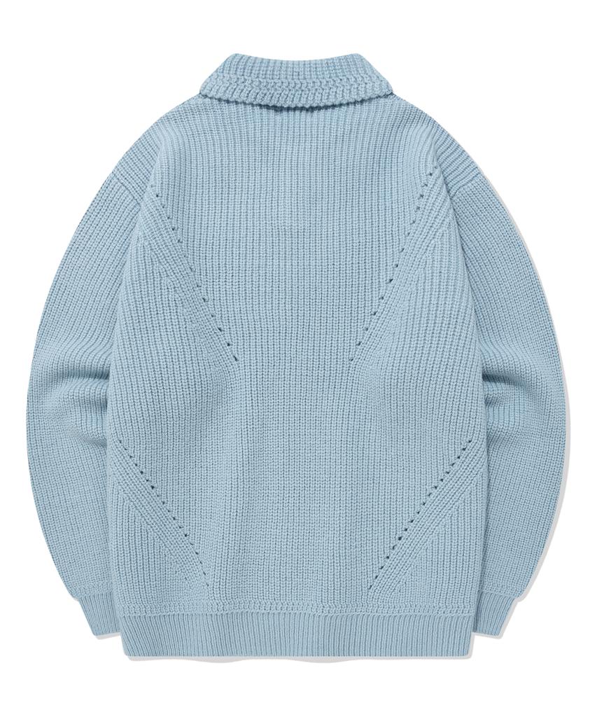 COVERNAT Open Collar Knit Blue