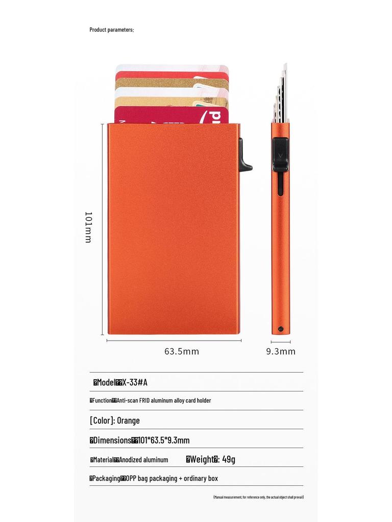 Hand-Push Aluminum Card Holder: Anti-Theft RFID Blocking, Anti-Degaussing, Automatic Pop-Up Credit Card Sleeve