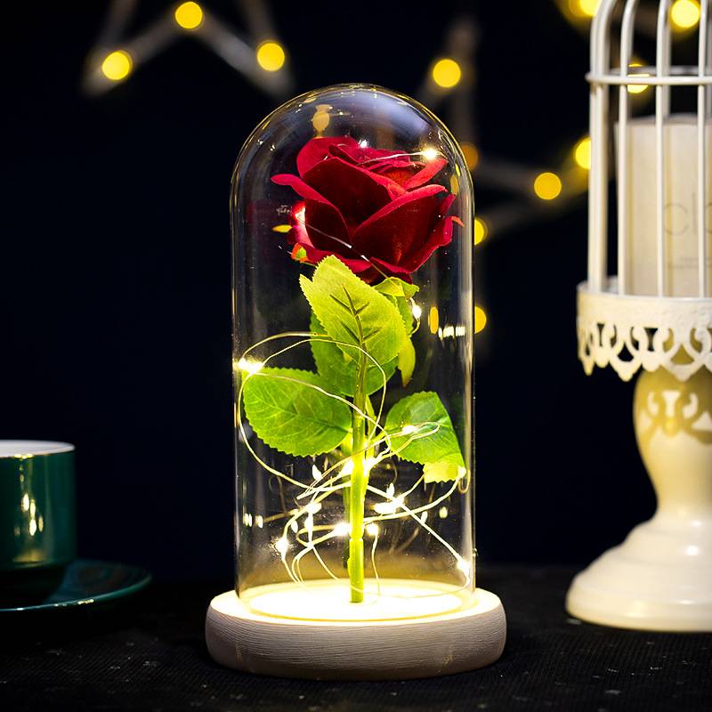 Künstliche Rosenblüten Ewige Rose LED-Licht Folienblume in Glasabdeckung Simulationsrose Muttertagsgeschenke Partyzubehör