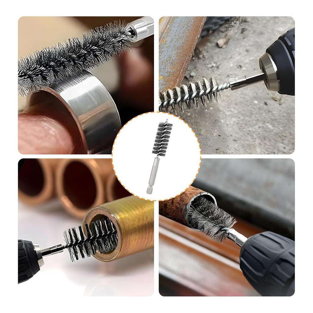 Twisted Thread Wire Tube Brush  Stainless Steel Drill Hole Brushes Hex Shank Wire Brushes for Tubes Ports Bearings Cleaning