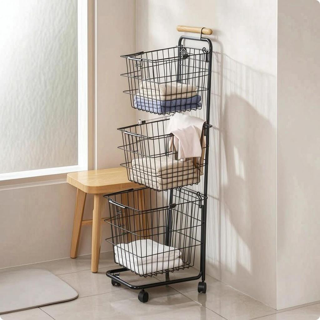 Rolling Storage Basket Cart Mobile Utility Trolley on Wheels for Laundry Room