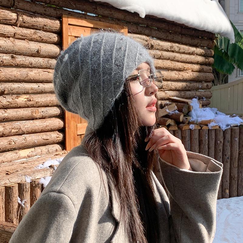 

Осень и Зима Новая Вязаная Шапка Женская Модная Бархатная Теплая Шапка для Мамы Повседневная для Улицы и для Рождества One size серый