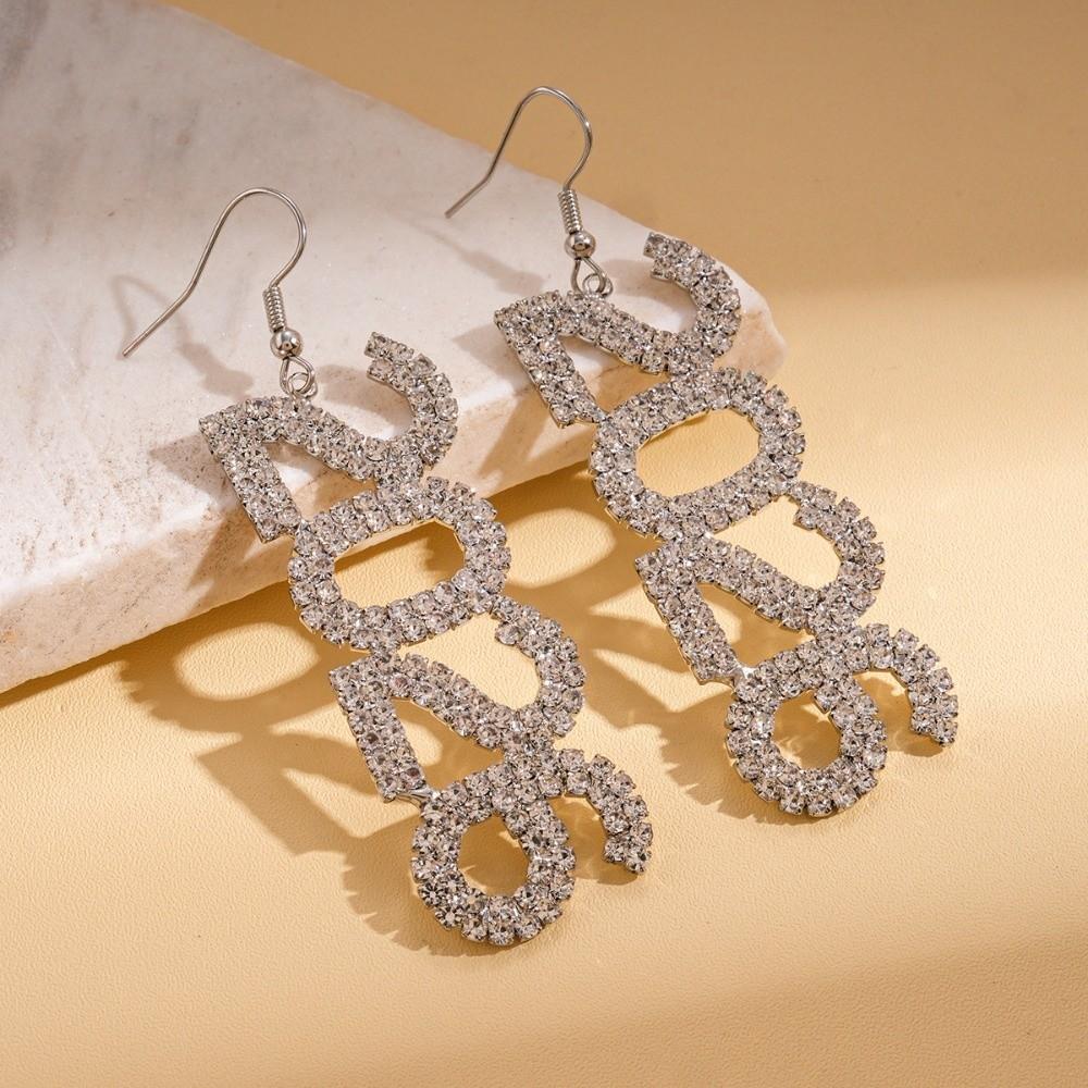 Rhinestone Happy New Year Earrings Aesthetic 2026 Necklace Trendy 2026 Jewelry Suit  Party