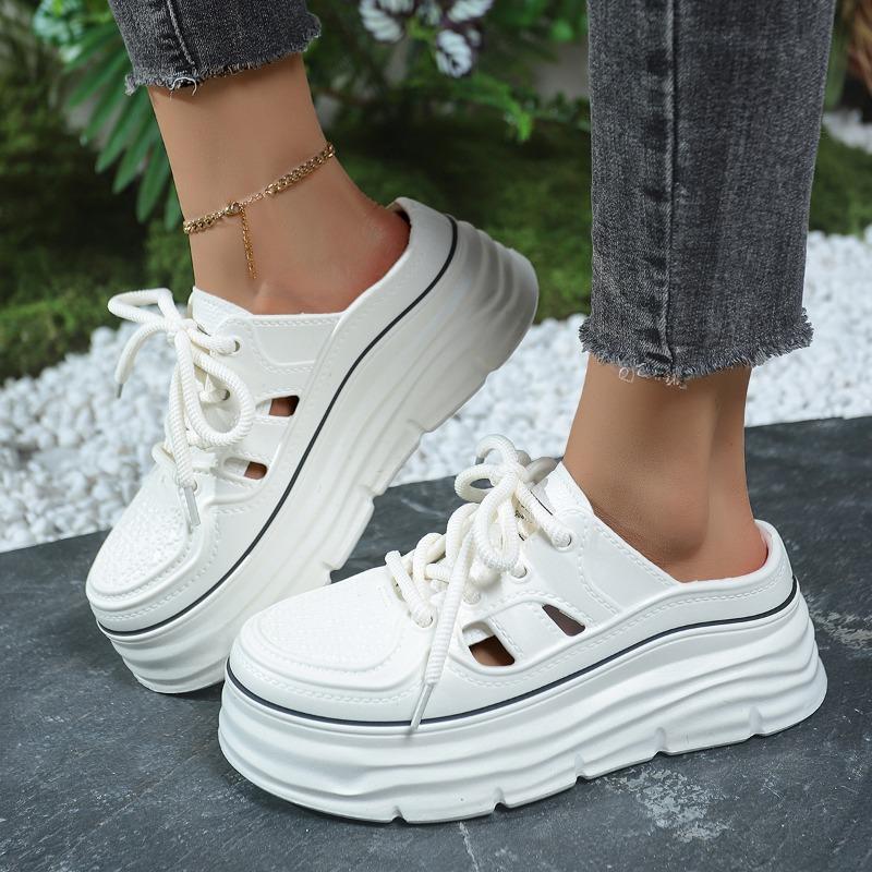 Fashion 2025 Brand Shoes Female Closed Toe Women's Slippers Fashion Front Lace-up Outdoor Casual Best Seller New Sweet Platform Slippers