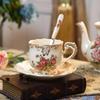 Ivory Porcelain Rose Flower Sea Cup Saucers Set 250ml Ivory Ceramics Teas Cup and Saucers with Spoon Drinking Utensils