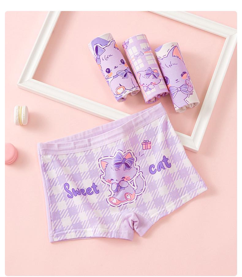 Bawełniane szorty bokserki dla dziewcząt, klasa A, antybakteryjne - Uroczy wzór z kreskówki dla dzieci i uczniów