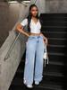 Y2K High Waist Wide Leg Patchwork Denim Pants