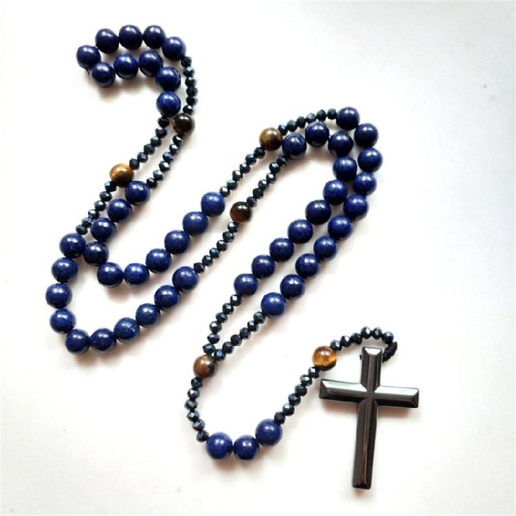 Blaue Steinkreuz-Halskette Maskuliner Schmuck für modebewusste Männer