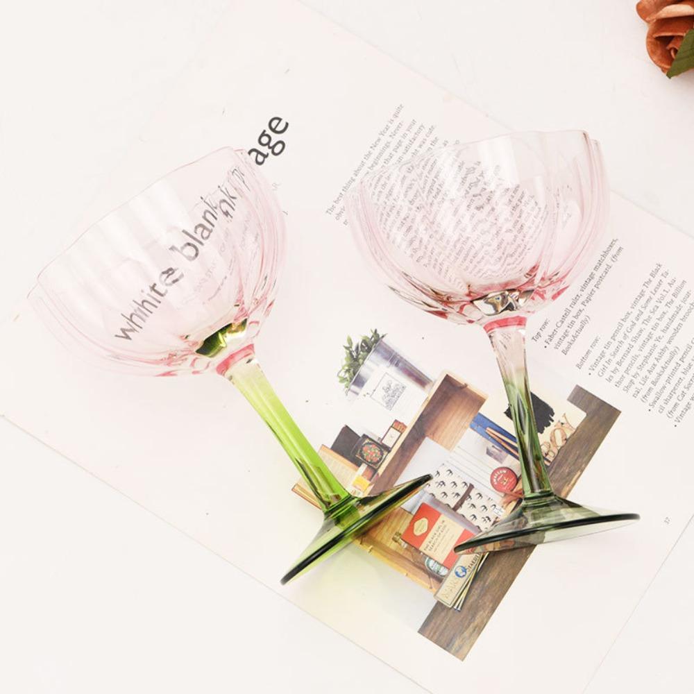 Crystal Petal Shaped Wine Glasses French Style Tall Foot Wine Cup Elegant Flower Shape Goblet Bar