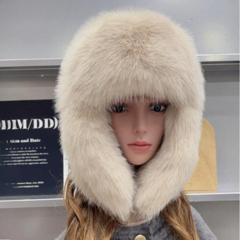 New Thicken Faux Fur Winter Warm Ear Protection Bomber Hat Outdoor Russian Windproof Anti-cold Furry Earflap Hat For Skiing