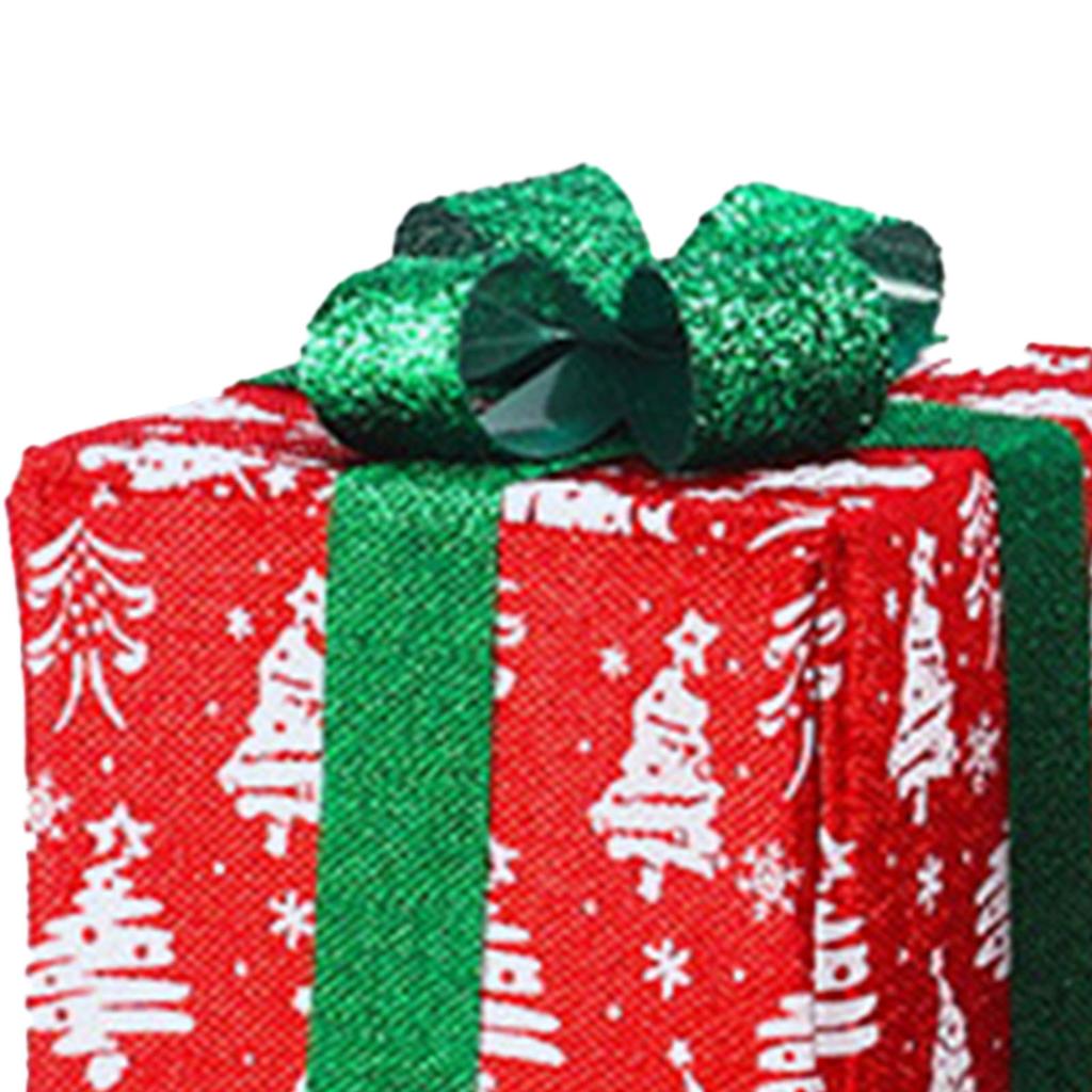 3PCS Xmas Lighted Gift Box Plastic Light Up Snowflake Present Box Xmas Tree Skirt Ornaments for Home Holiday Party