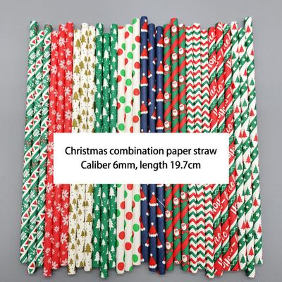 100Pcs Christmas Straws Festive Print Disposable Paper Drinking Straws for Christmas New Year Party