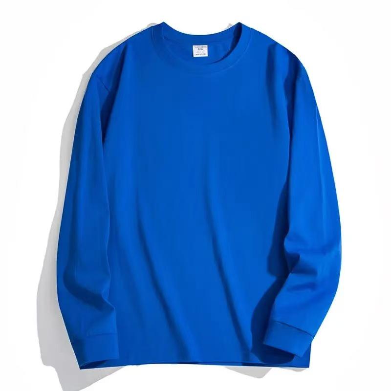 Men's 300g Heavyweight Pure Cotton White Long-Sleeve Round Neck Shirt