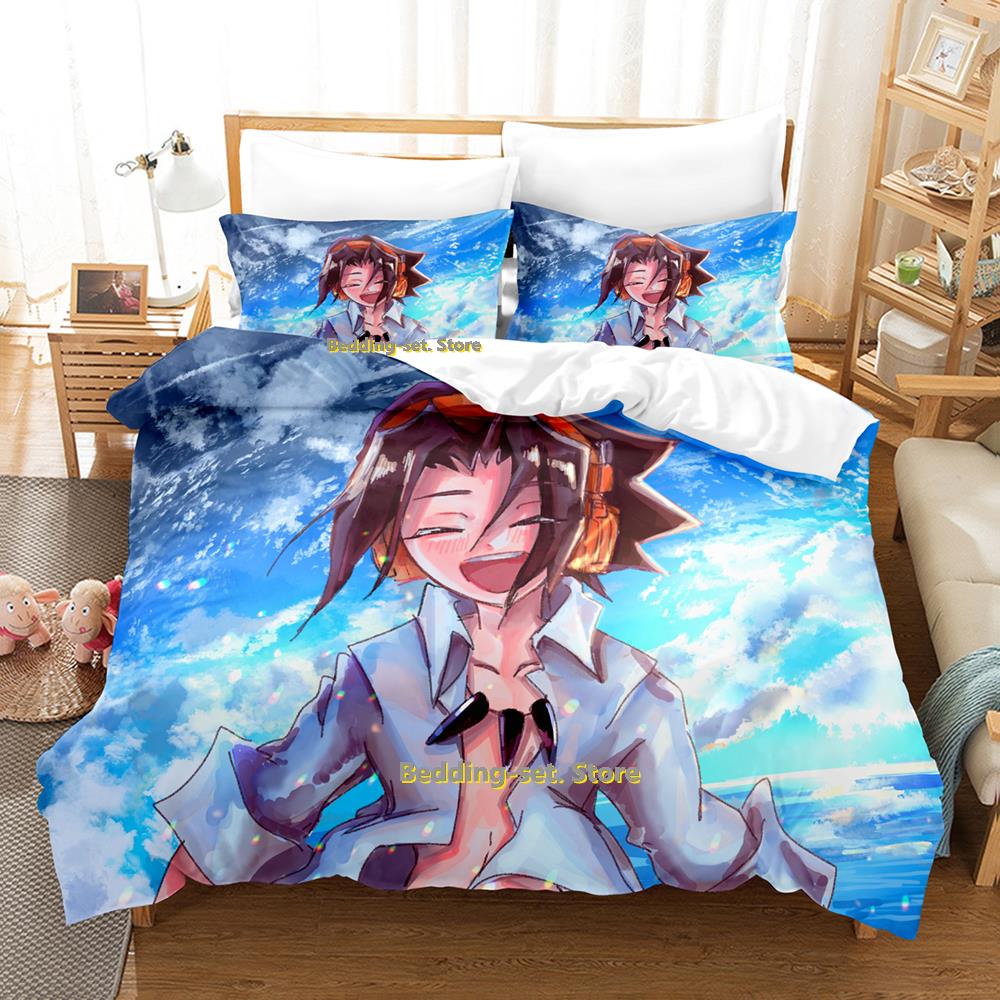 Comforter Personality Shaman King Bedding Set Cartoon Anime Three-Piece Set Adult Kid Bedroom S 3D Kawaii Game Twin Set