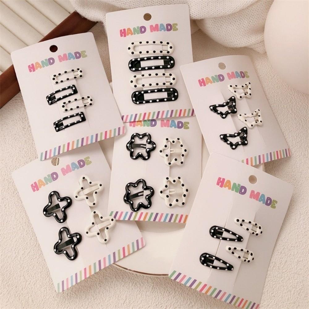4pcs/set Black White Dot Hairpin Geometric Barrettes Fashion Hair Clips  Hair Accessories