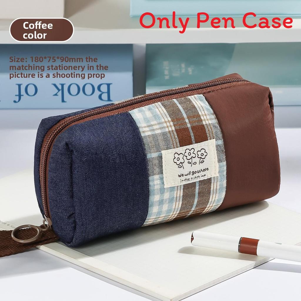 Style Fabric Pencil Case With Colorful Block Design For Students And Office Use