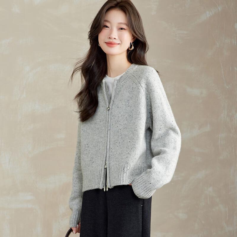 Srcr Damen Verdickter 100% Woll Reißverschluss Strick Cardigan