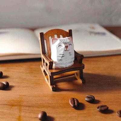 Small Hand-Carved Wooden Animal Figurine Cute Rocking Chair Cat/Dog/Fox Statue for Desk Home Office Decor