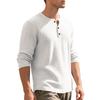 Men's Jacquard Small Square Buckle Henley Long Sleeve Retro Base T-shirt