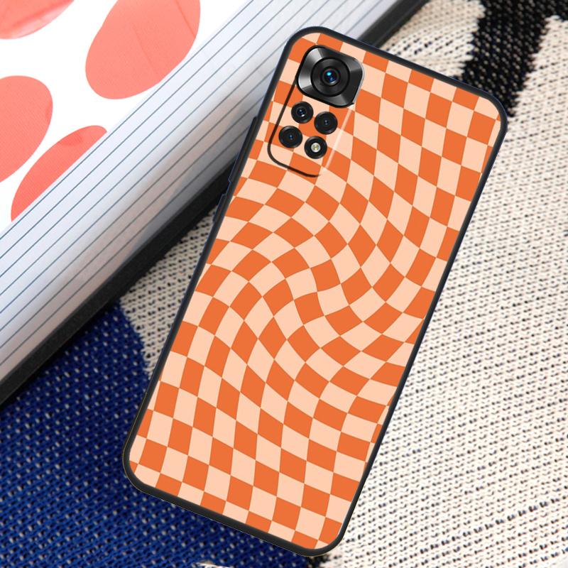 Schachbrettmuster Senfgelb Fall für Xiaomi Redmi Note 8 9 10 11 12 Pro 8T 9S 10S 11S Redmi 12C 9C 9T 10A 10C Abdeckung