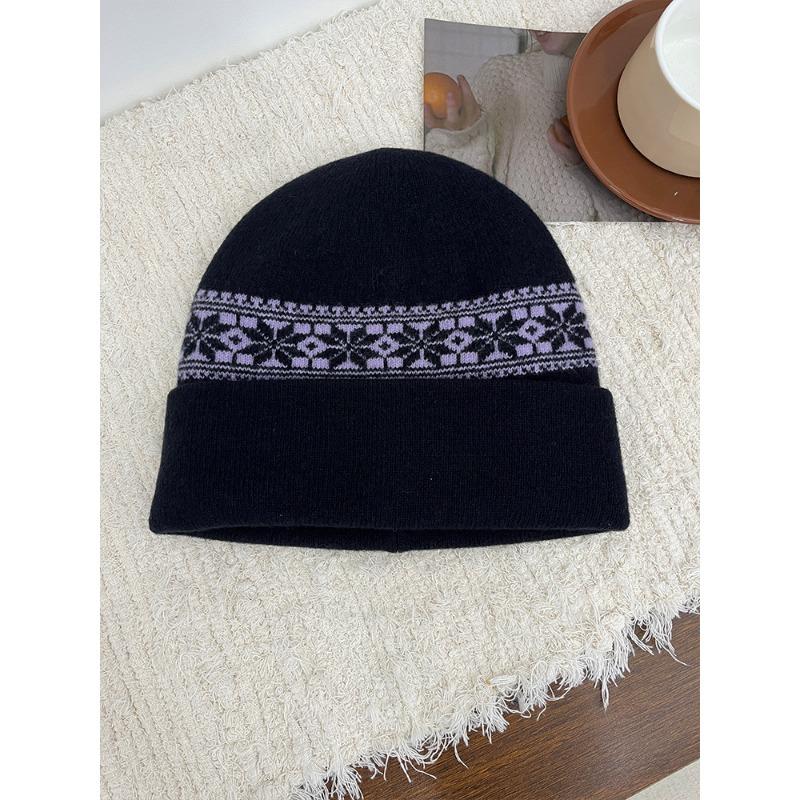 Outdoor Fair Isle Jacquard Knitted Hat Warm Autumn and Winter Ear Protection Woolen Hat Retro Versatile Cold Hat