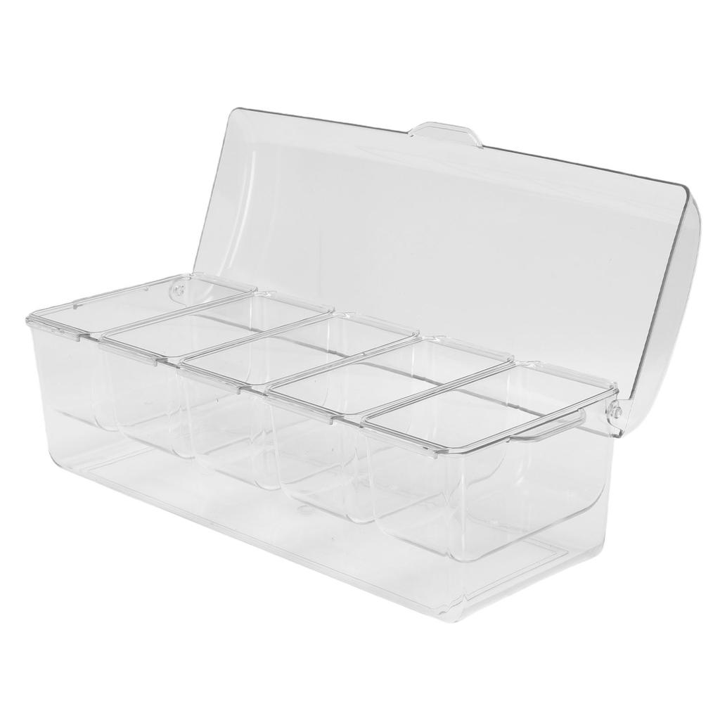 Condiment Caddy with 5 Compartments Versatile Stackable Reusable Plastic Garnish Tray for Outdoor Party Picnic