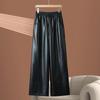 2025 Women's High Waist PU Leather Wide Leg Pants - Elastic, Slimming, Casual, Straight Fit