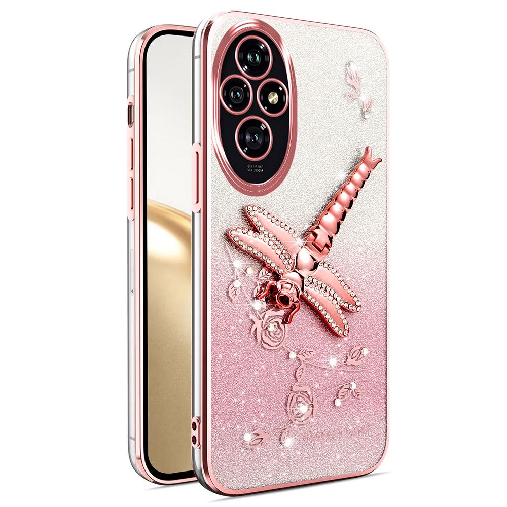 KADEM For Honor 200 Pro 5G Case Dragonfly Kickstand TPU Flowers Glitter Phone Cover