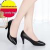 Comfortable Four-Season Leather Stiletto and Block Heel Stewardess Work Shoes for Women
