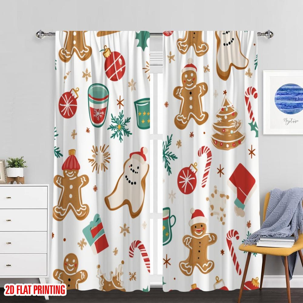 Set aus 2 Flugzeugdruck Beliebte Vorhänge Weihnachtskeks Festliche Geschenke Strapazierfähiges Polyester Ohne Stange Vielseitig Alles Ideale Vorhang