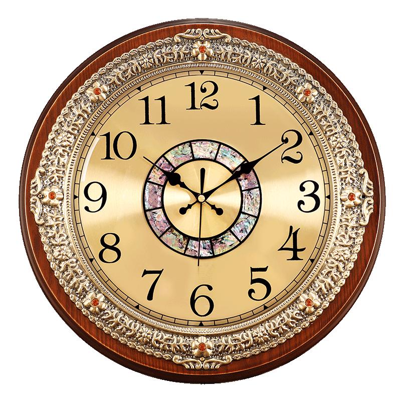 Solid Wood Light Luxury Retro Wall Clock, Living Room, Home, Fashionable Wall-mounted Decoration, Silent Clock, Diameter 32