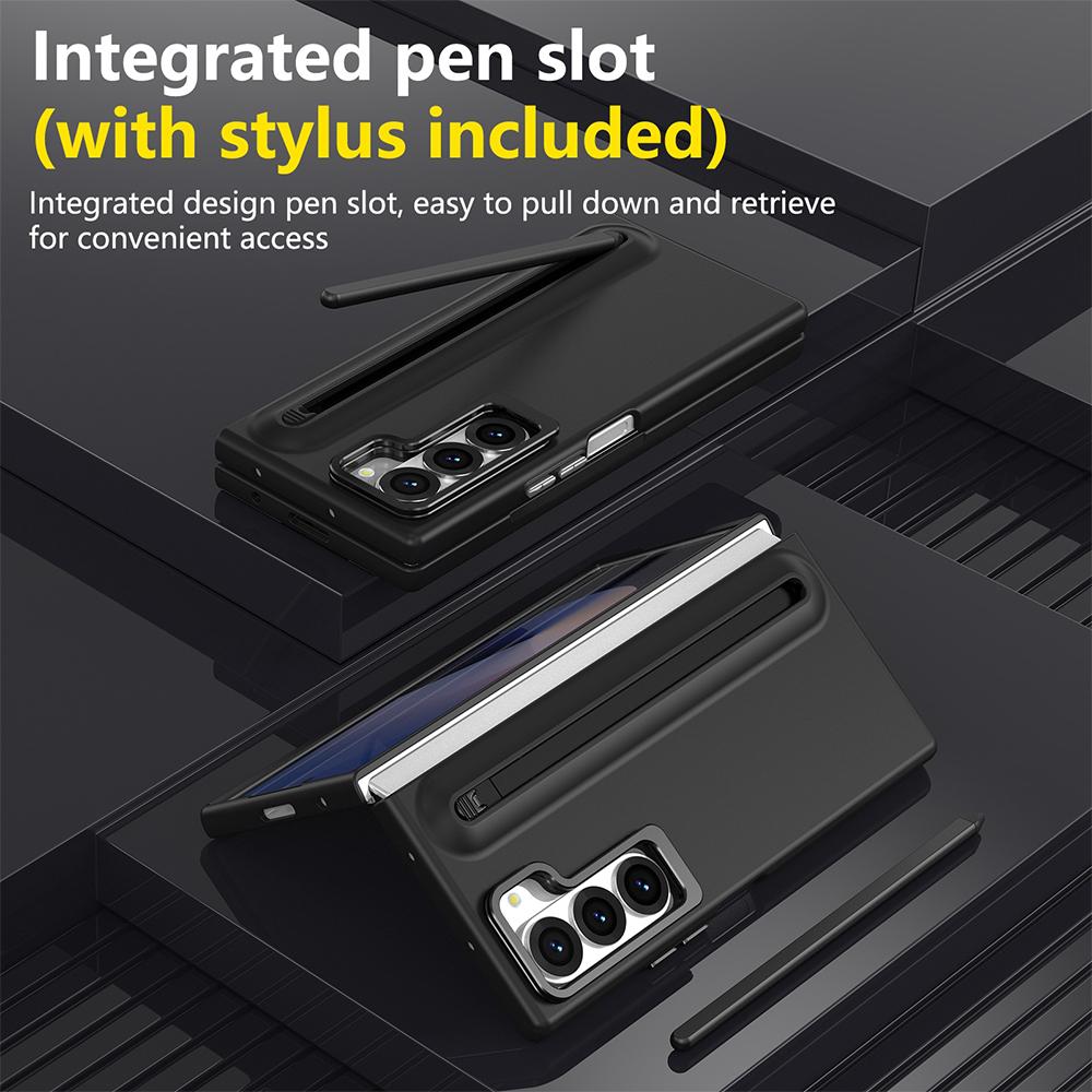 Metal Lens Stand Case For Samsung Galaxy Z Fold 7 6 5 4 With S Pen Slot Stylus Tempered Glass Screen Fold6 Fold7 Protector Cover