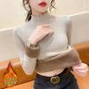 Women's Autumn Winter Slim-Fit Base Layer Sweater with Integrated Fleece Fabric Half-High Neck Thickened Korean Style Sweater