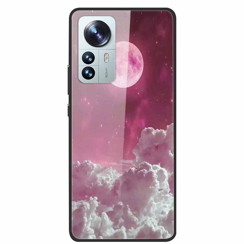 Luxus Hülle für Xiaomi 12T Pro Blumen Gehärtetes Glas Hülle für Xiaomi 12T TPU Stoßfänger Xiaomi 12 T Harte Schwarze Hülle Bunte Capa