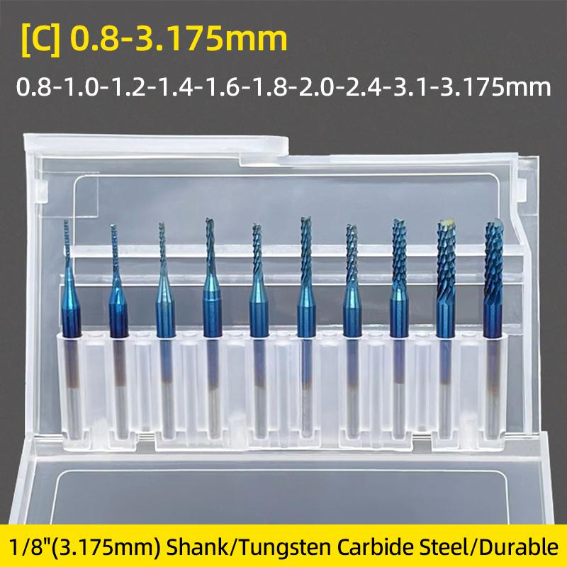 Milling Cutter Carbide End Milling Tools 0.8-3.175mm TiN Coated CNC Router Bits End Mill for PCB Machine Cutter Engraving Edge