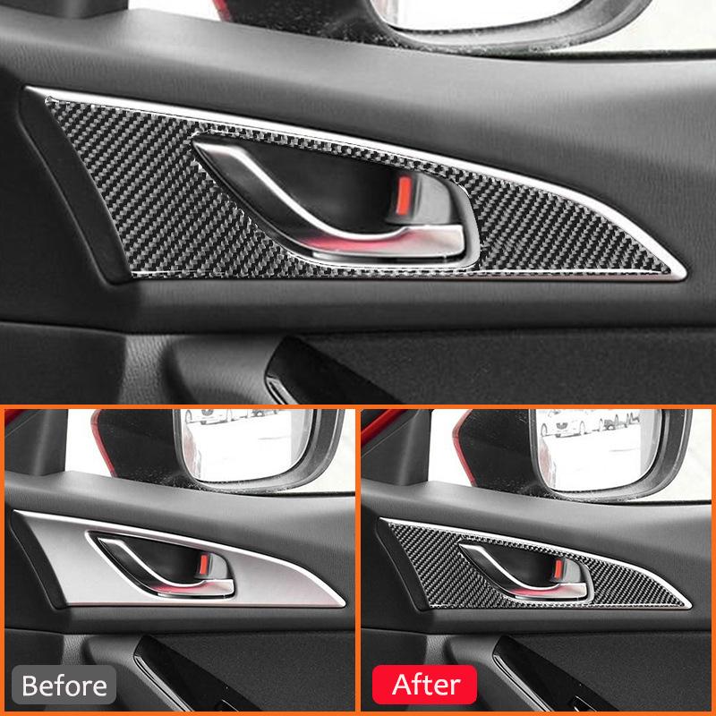 Carbon Fiber 2PCS Car Door Inner Pull Handle Panel Trim Cover Decoration Sticker For Mazda 3 Axela 2014-2017 Interior Parts