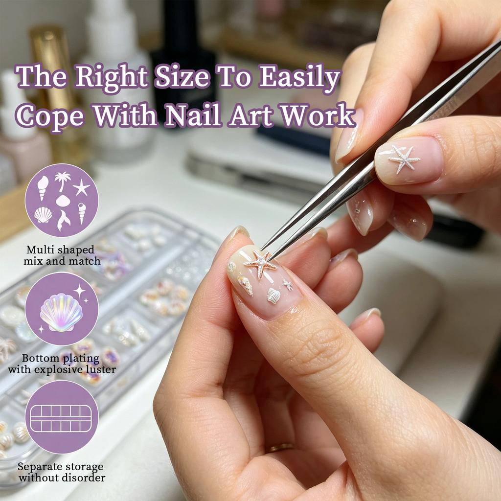 12 Grid Starfish Shell Nail Art Jewelry Set Aurora Conch Coconut Tree Diy Wear Nail Diamond Accessories
