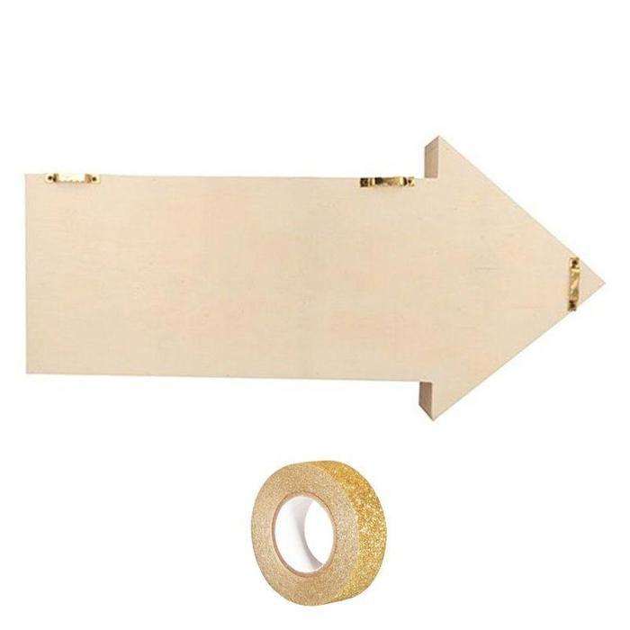Etagère bois Flèche 40 x 20 x 7 cm + masking tape doré à paillettes 5 m