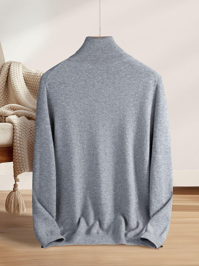 Men's 100% Pure Cashmere High-Neck Sweater - Autumn/Winter White Knit Base Layer