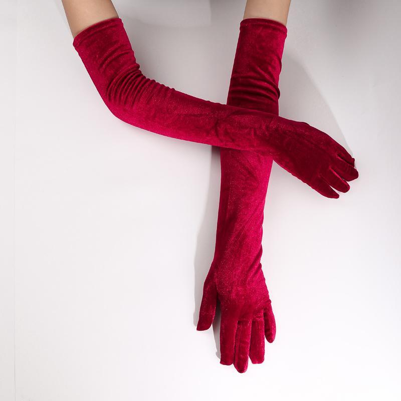 Gants longs élégants en velours pour femme, 1 paire, 53 cm, entièrement covered, moelleux, couleur unie, pour demoiselle d'honneur, mariage, banquet, fête